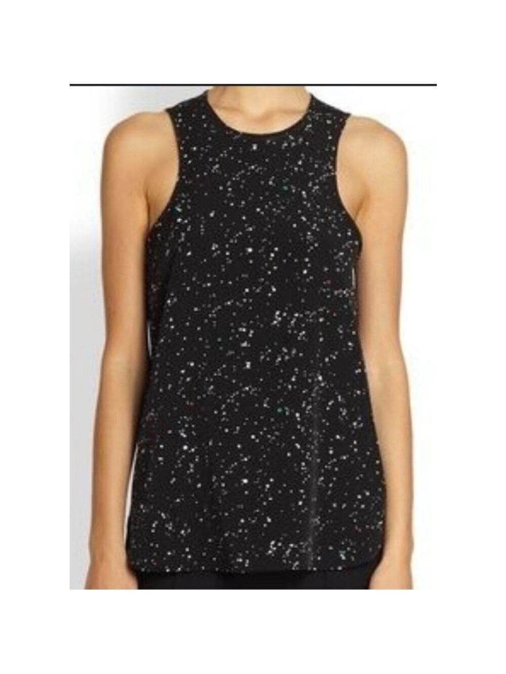 Women's Club Monaco Silk Black Pink White Speckled Tank Blouse XS